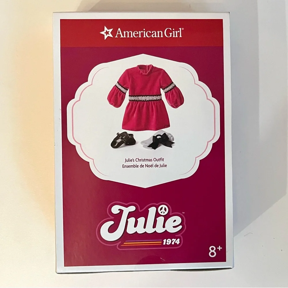 NEW American Girl JULIE CHRISTMAS OUTFIT II Velvet Dress Hair Bow Tights Shoes